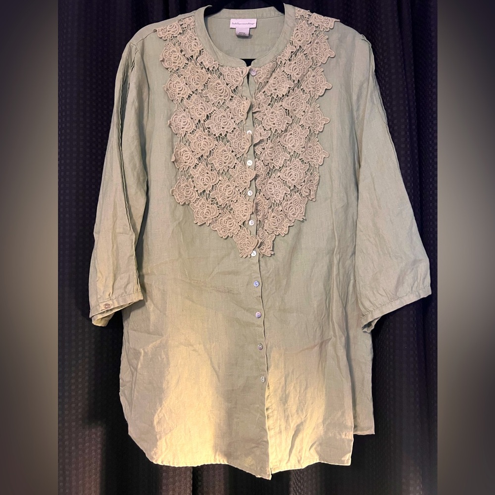 Vintage 100% Linen 3/4 Sleeve Top